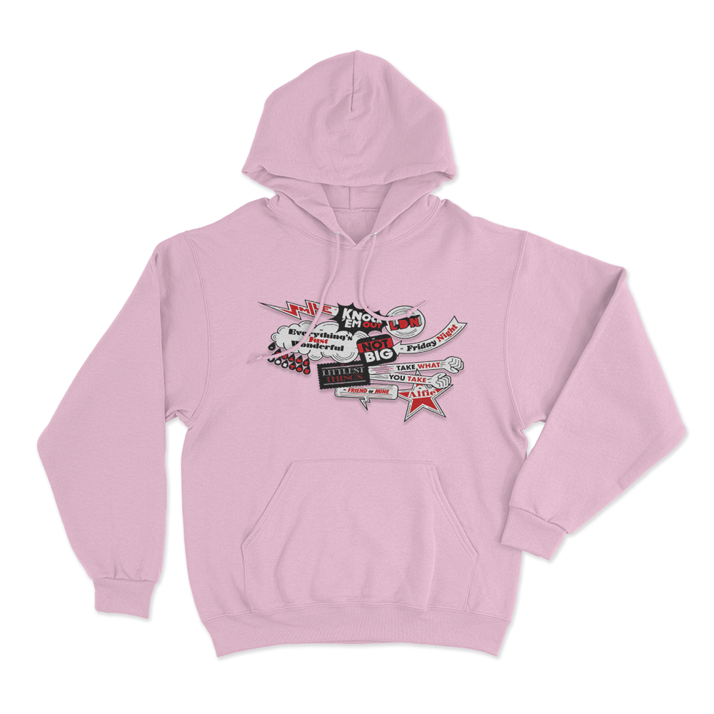Lily Allen Song Titles Collage Hoodie Pink Lily Allen Song Titles Collage Hoodie Pink