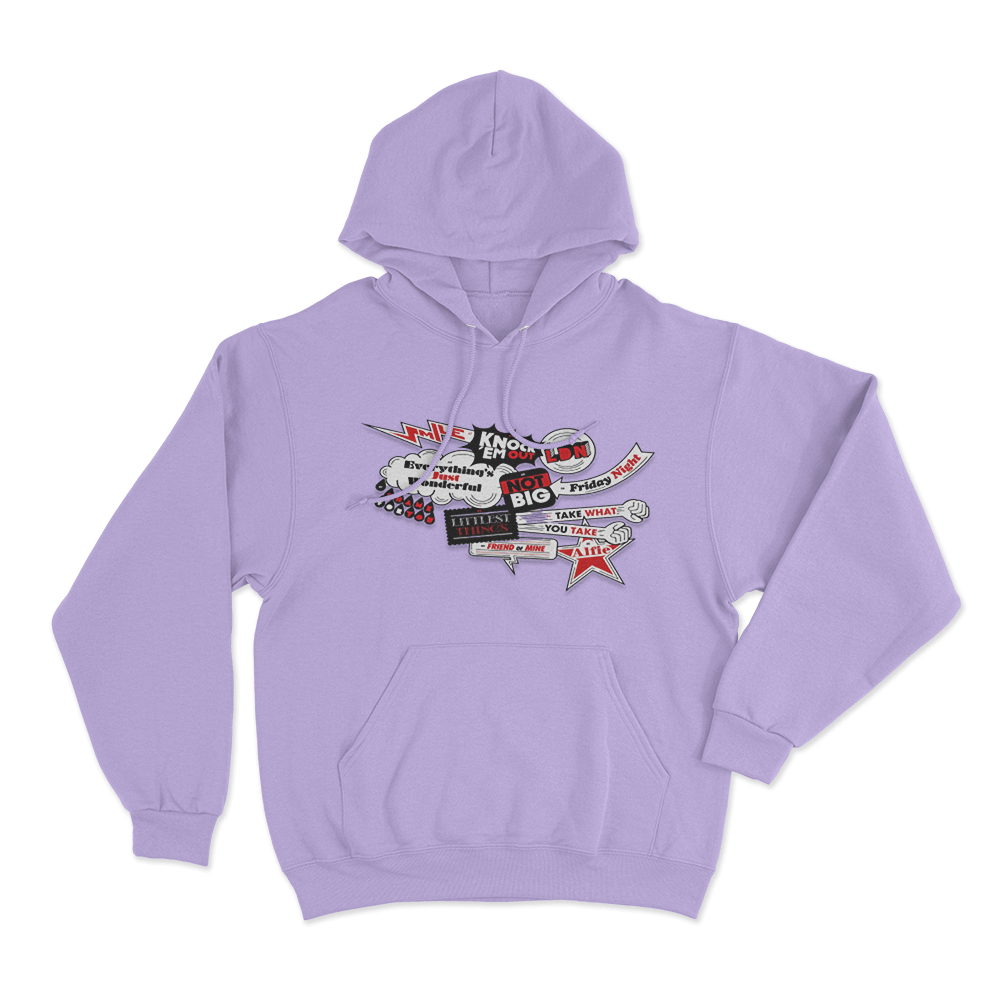 Lily Allen Song Titles Collage Hoodie Purple Lily Allen Song Titles Collage Hoodie Purple