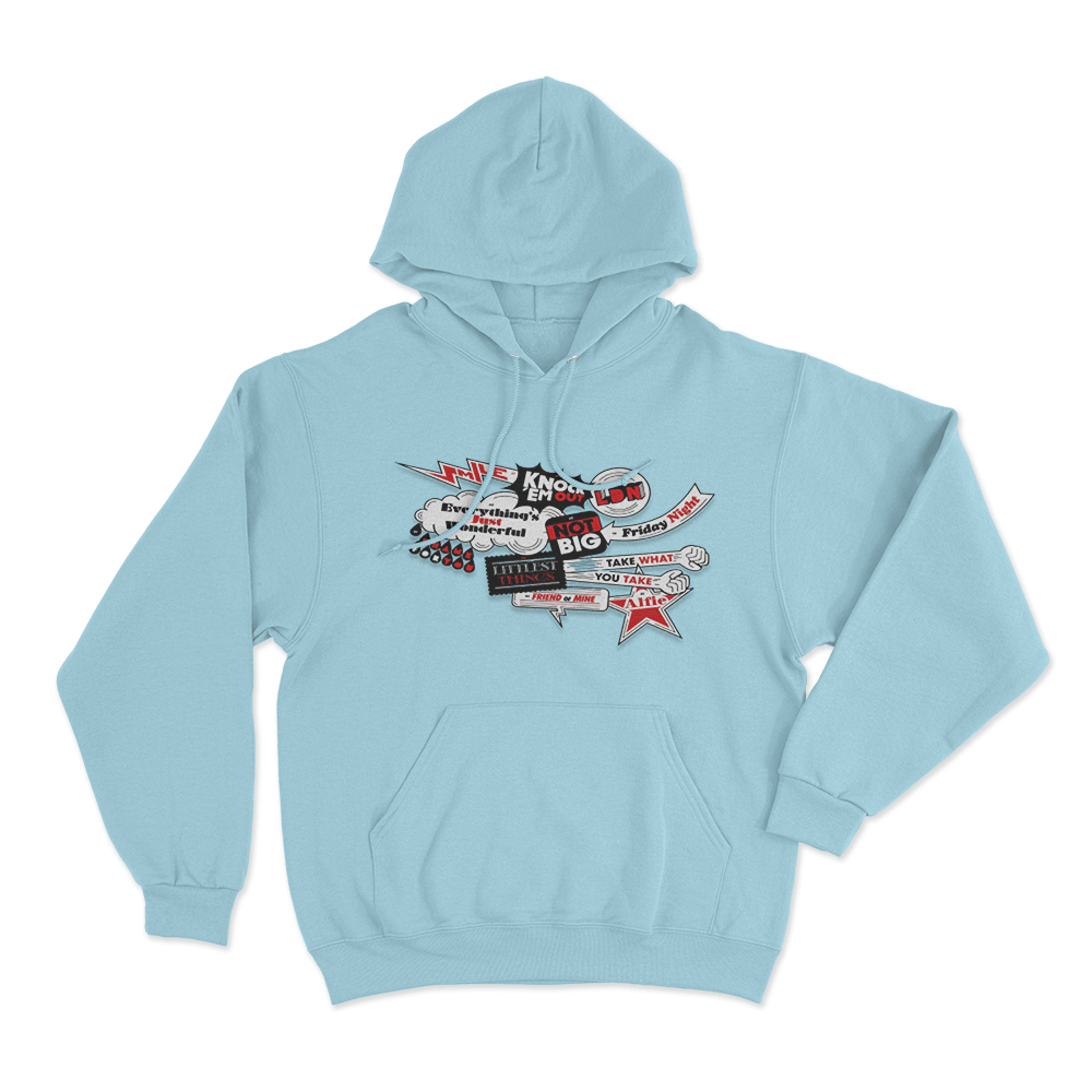 Lily Allen Song Titles Collage Hoodie Sky Blue Lily Allen Song Titles Collage Hoodie Sky Blue